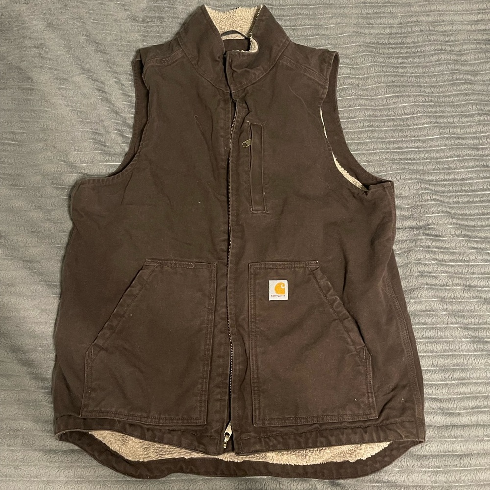 Carhartt Loose-Fit Washed Duck Sherpa-Lined Mock-Neck Vest for Men, Medium-Tall
